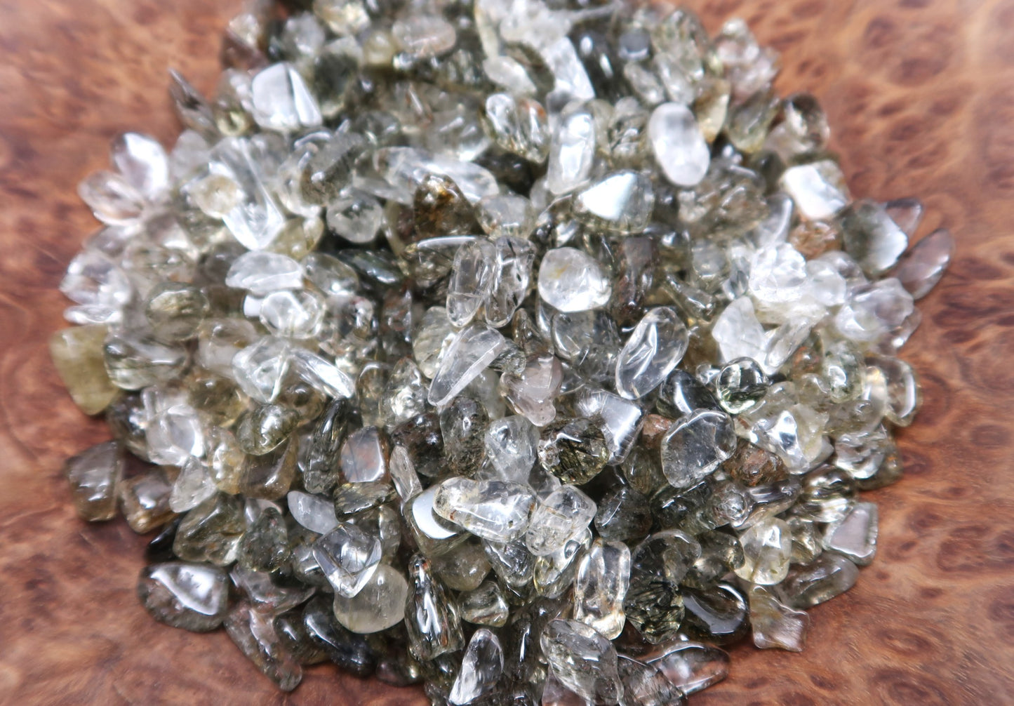 Mini Tumbled Chips - Green Tourmaline in Quartz, 1/4 LB