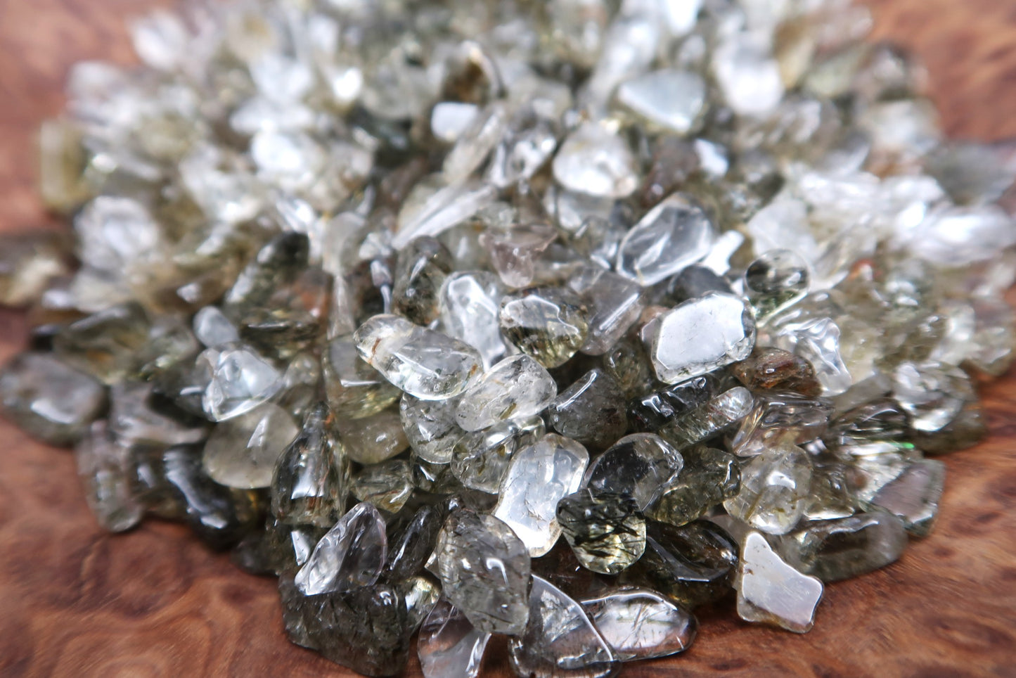 Mini Tumbled Chips - Green Tourmaline in Quartz, 1/4 LB